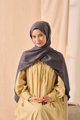 Deluxe Şal Füme Jakarlı Tok Duruşlu Viskon Karışımlı 75X190