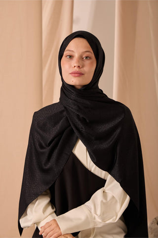 Deluxe Şal Siyah Jakarlı Tok Duruşlu Viskon Karışımlı 75X190