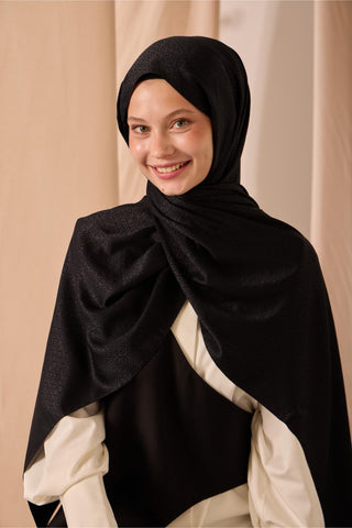 Deluxe Şal Siyah Jakarlı Tok Duruşlu Viskon Karışımlı 75X190