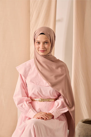 Deluxe Şal Pudra Jakarlı Tok Duruşlu Viskon Karışımlı 75X190