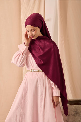 Deluxe Şal Vişne Çürüğü Jakarlı Tok Duruşlu Viskon Karışımlı 75X190