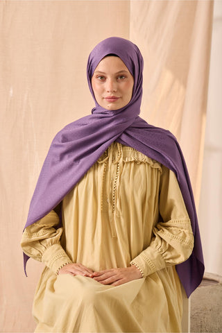 Deluxe Şal Eflatun Jakarlı Tok Duruşlu Viskon Karışımlı 75X190