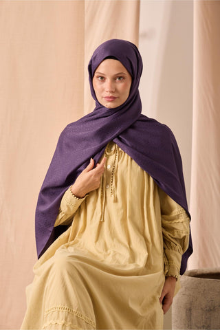 Deluxe Şal Mor Jakarlı Tok Duruşlu Viskon Karışımlı 75X190