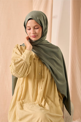 Deluxe Şal Çağla Yeşili Jakarlı Tok Duruşlu Viskon Karışımlı 75X190