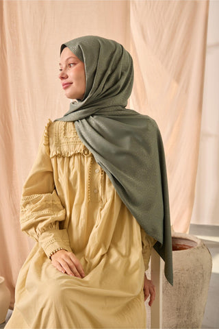 Deluxe Şal Çağla Yeşili Jakarlı Tok Duruşlu Viskon Karışımlı 75X190