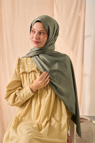 Deluxe Şal Çağla Yeşili Jakarlı Tok Duruşlu Viskon Karışımlı 75X190