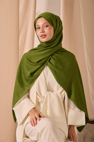 Deluxe Şal Çimen Yeşili Jakarlı Tok Duruşlu Viskon Karışımlı 75X190