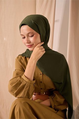 Deluxe Şal Çam Yeşili Jakarlı Tok Duruşlu Viskon Karışımlı 75X190
