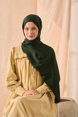 Deluxe Şal Zümrüt Jakarlı Tok Duruşlu Viskon Karışımlı 75X190