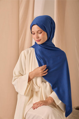 Deluxe Şal Mavi Jakarlı Tok Duruşlu Viskon Karışımlı 75X190 - Deluxe Şal - | Silk Home