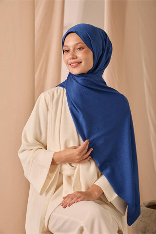 Deluxe Şal Mavi Jakarlı Tok Duruşlu Viskon Karışımlı 75X190 - Deluxe Şal - | Silk Home