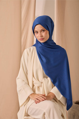 Deluxe Şal Mavi Jakarlı Tok Duruşlu Viskon Karışımlı 75X190 - Deluxe Şal - | Silk Home