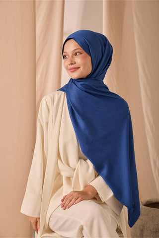 Deluxe Şal Mavi Jakarlı Tok Duruşlu Viskon Karışımlı 75X190 - Deluxe Şal - | Silk Home
