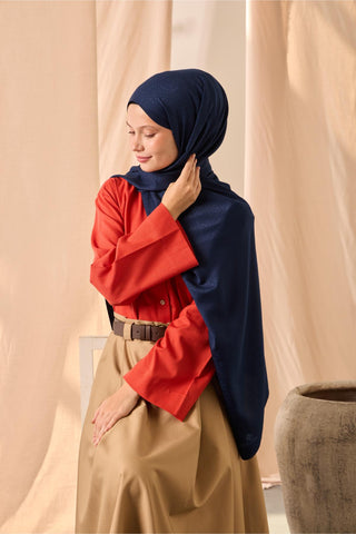 Deluxe Shawl, Navy Blue, Jacquard, Firm Structure, Viscose Blend, 75x190 cm.