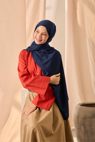 Deluxe Shawl, Navy Blue, Jacquard, Firm Structure, Viscose Blend, 75x190 cm.