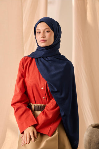 Deluxe Shawl, Navy Blue, Jacquard, Firm Structure, Viscose Blend, 75x190 cm.