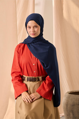 Deluxe Shawl, Navy Blue, Jacquard, Firm Structure, Viscose Blend, 75x190 cm.