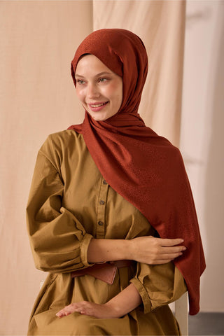 Deluxe Şal Kiremit Jakarlı Tok Duruşlu Viskon Karışımlı 75X190 - Deluxe Şal - | Silk Home