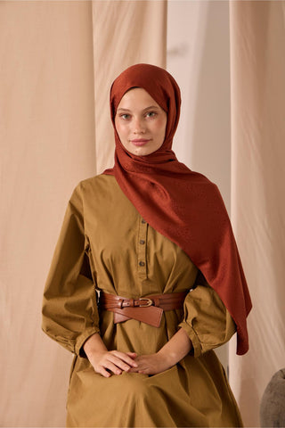 Deluxe Şal Kiremit Jakarlı Tok Duruşlu Viskon Karışımlı 75X190