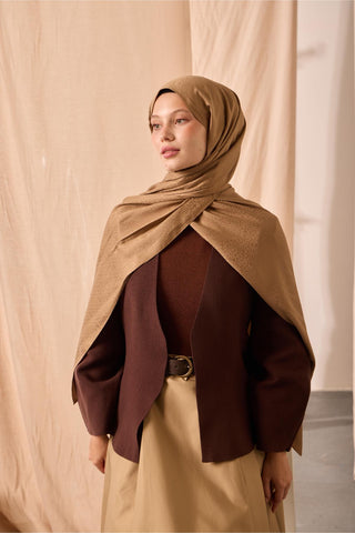 Deluxe Şal Karamel Jakarlı Yüzey Viskon Karışımlı Tok Duruşlu 75X190 - Deluxe Şal - | Silk Home