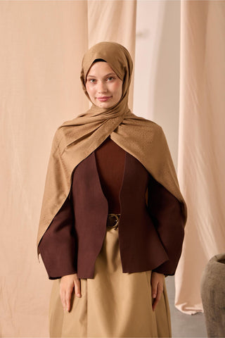 Deluxe Şal Karamel Jakarlı Yüzey Viskon Karışımlı Tok Duruşlu 75X190 - Deluxe Şal - | Silk Home