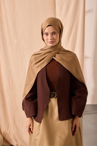 Deluxe Şal Karamel Jakarlı Yüzey Viskon Karışımlı Tok Duruşlu 75X190