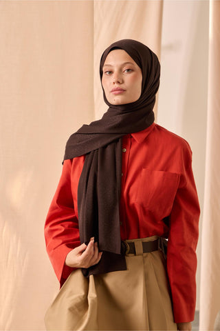 Deluxe Şal Acı Kahve Jakarlı Yüzey Viskon Karışımlı Tok Duruşlu 75X190