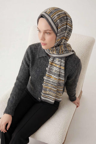 Şerit Desen Gümüş 75X195 Soft Şal