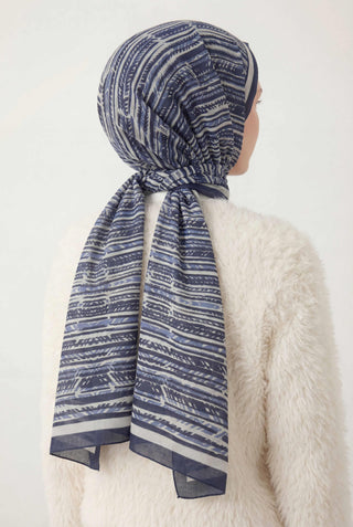 Striped Pattern Navy Blue 75X195 Soft Scarf 