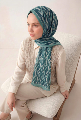 Yaprak Desen Petrol Yeşili 75X195 Soft Şal