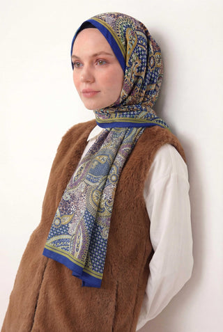 Etnik Desen Saks 75X195 Soft Şal - Desenli Soft Şal - | Silk Home