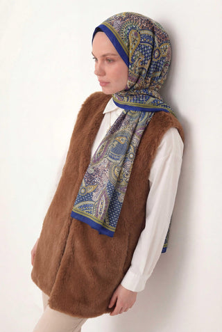 Etnik Desen Saks 75X195 Soft Şal - Desenli Soft Şal - | Silk Home