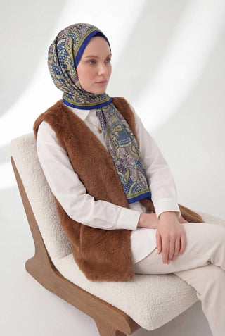 Etnik Desen Saks 75X195 Soft Şal - Desenli Soft Şal - | Silk Home