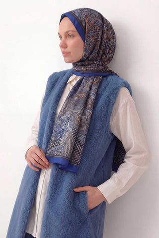 Etnik Desen Parlament Mavi 75X195 Soft Şal