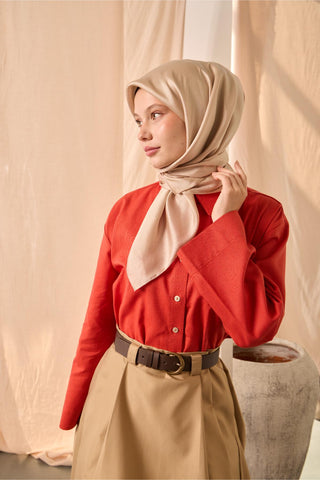 Shiny Textured Scarf, Plain Beige, Shiny Texture, Water and Stain Resistant, 90x90 cm.