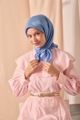 Shiny Plain Scarf Baby Blue Bright Textured Water and Stain Resistant 90x90