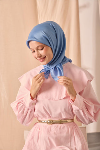 Shiny Plain Scarf Baby Blue Bright Textured Water and Stain Resistant 90x90