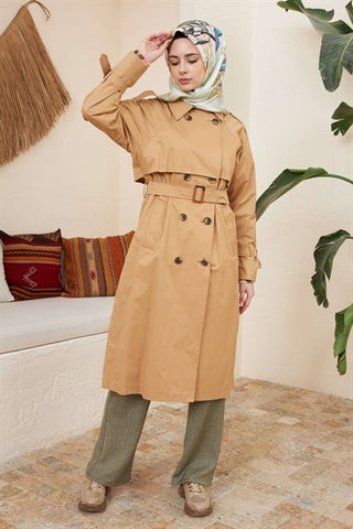 Silk Home Gadget Trench Coat Camel T10015-01