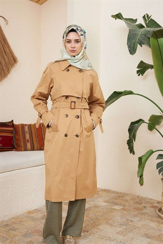 Silk Home Gadget Trench Coat Camel T10015-01