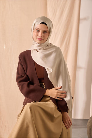 Janjan Şal Tek Taraflı Krem Kendinden Çizgi Dokulu Parlak Yüzeyli 75X190