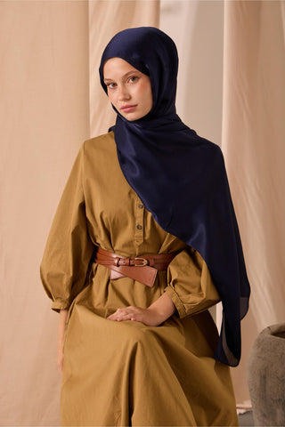 Janjan Şal Tek Taraflı Lacivert Kendinden Çizgi Dokulu Parlak Yüzeyli 75X190