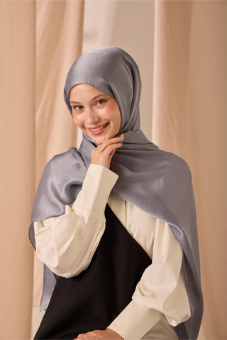 Janjan Shawl, Single-Sided, Grey, Self-Stringed Textured, Glossy Surface, 75x190 cm