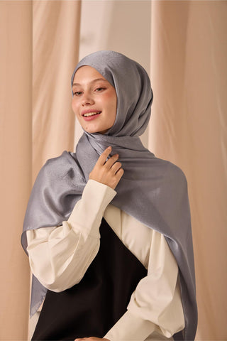 Janjan Shawl, Single-Sided, Grey, Self-Stringed Textured, Glossy Surface, 75x190 cm
