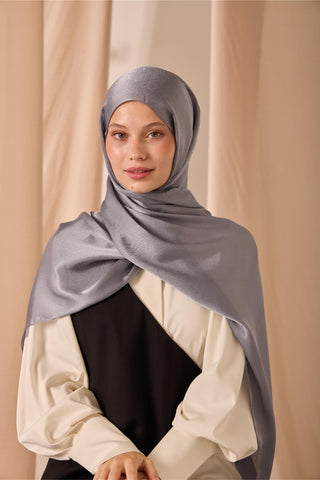 Janjan Shawl, Single-Sided, Grey, Self-Stringed Textured, Glossy Surface, 75x190 cm