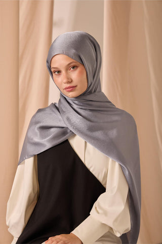 Janjan Shawl, Single-Sided, Grey, Self-Stringed Textured, Glossy Surface, 75x190 cm