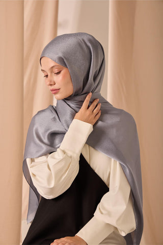 Janjan Shawl, Single-Sided, Grey, Self-Stringed Textured, Glossy Surface, 75x190 cm
