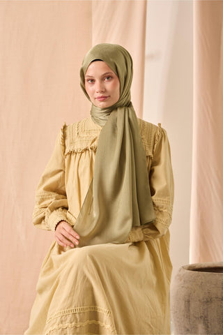 Janjan Shawl, Single-Sided, Light Green, Self-Stringed Textured, Glossy Surface, 75x190 cm