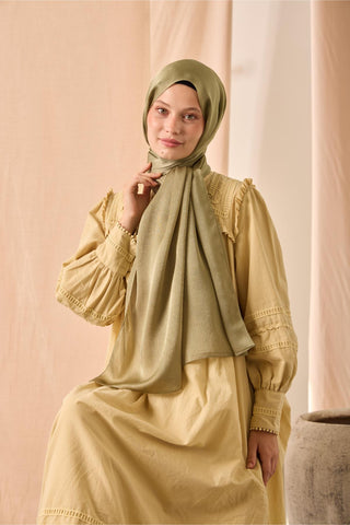 Janjan Shawl, Single-Sided, Light Green, Self-Stringed Textured, Glossy Surface, 75x190 cm