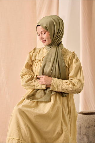 Janjan Shawl, Single-Sided, Light Green, Self-Stringed Textured, Glossy Surface, 75x190 cm