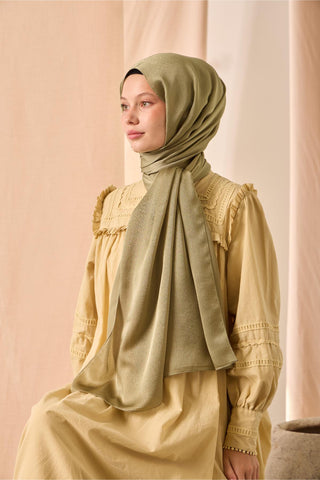 Janjan Shawl, Single-Sided, Light Green, Self-Stringed Textured, Glossy Surface, 75x190 cm